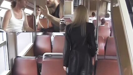 Публичный секс в городском автобусе с шикарной блондинкой